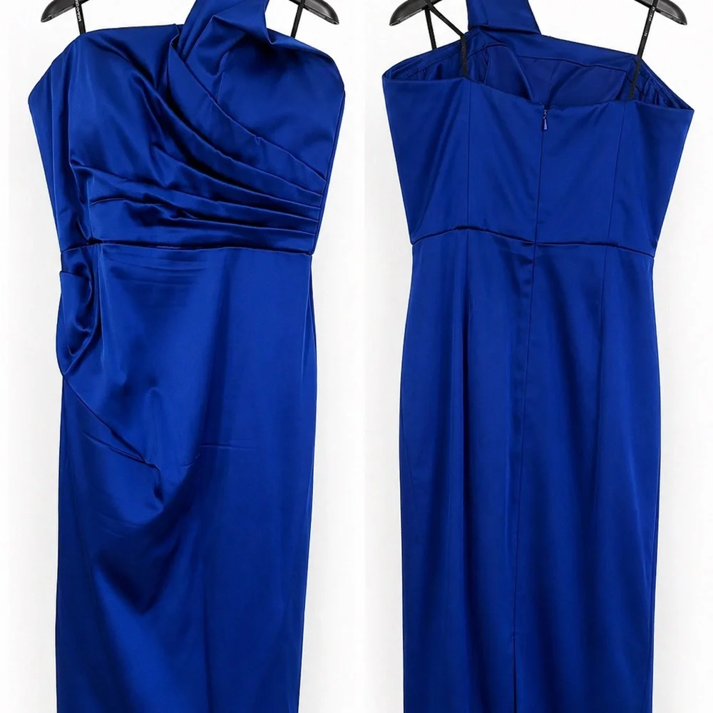 Maggy London Royal Blue One-Shoulder Satin Evening Dress - Picture 1 of 1